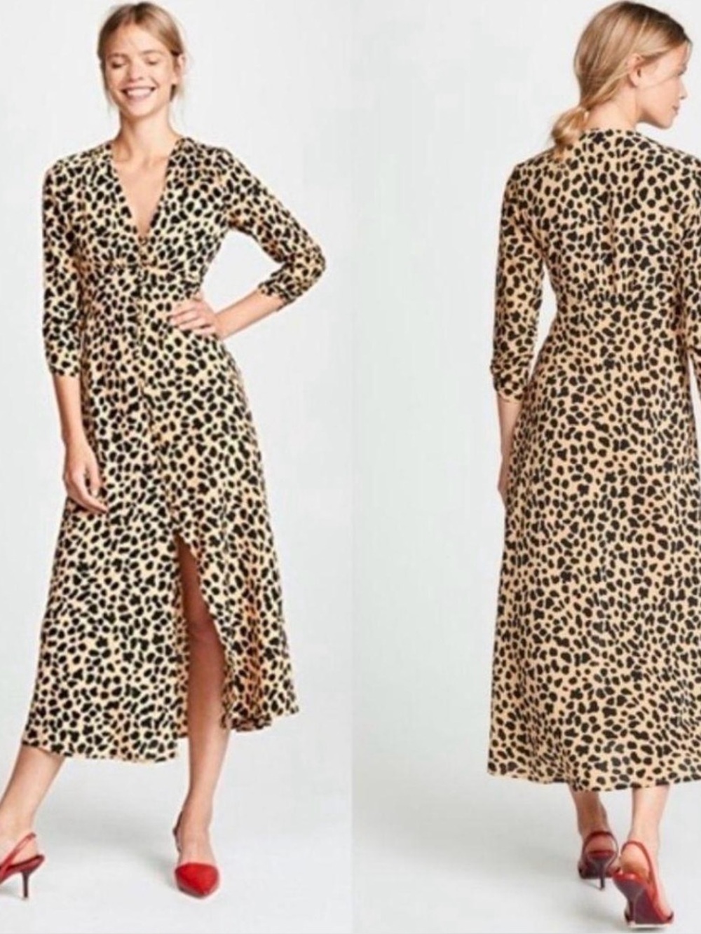 NWT RIXO LONDON Animal-print 'Katie' midi silk dress XS
